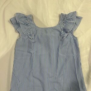 Blue and White Striped Ruffle Sleeve Top